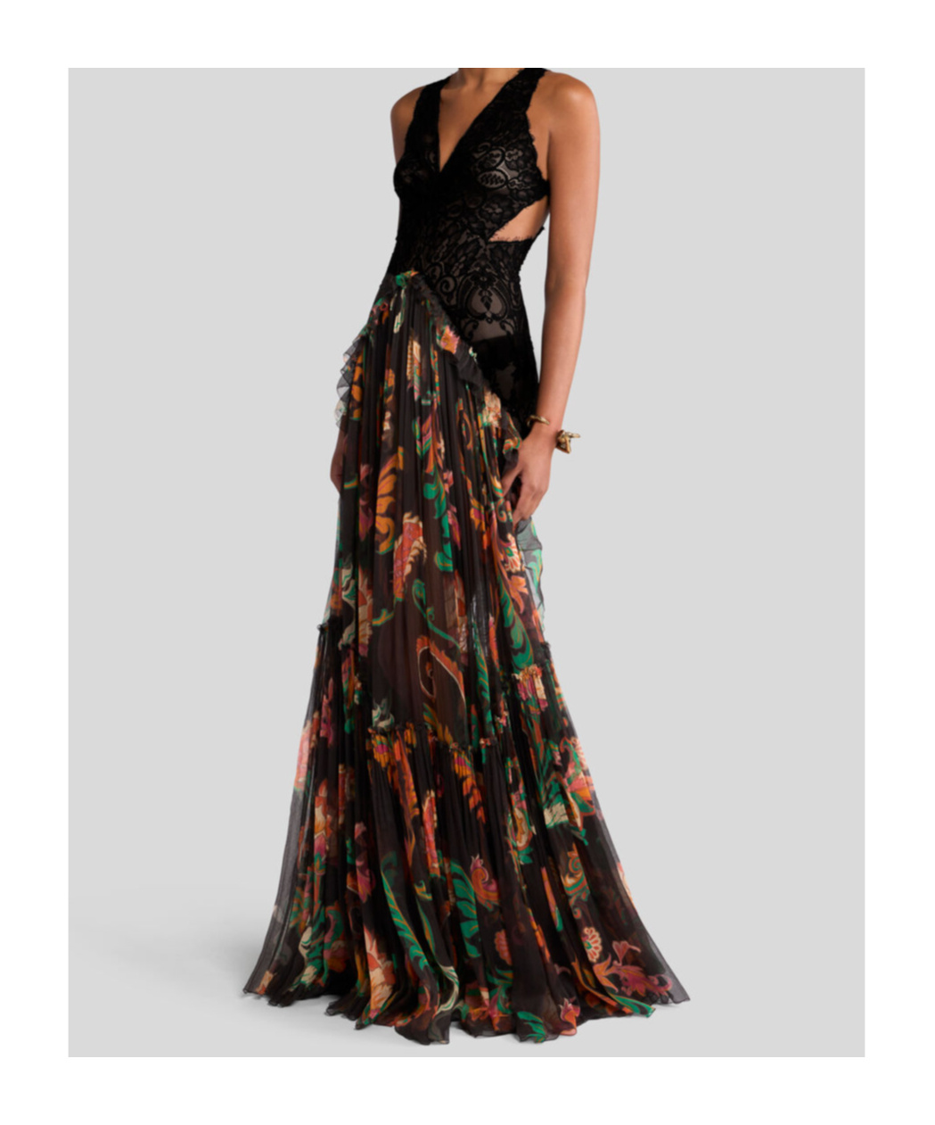 Etro Long Silk Dress With Flounce In Black