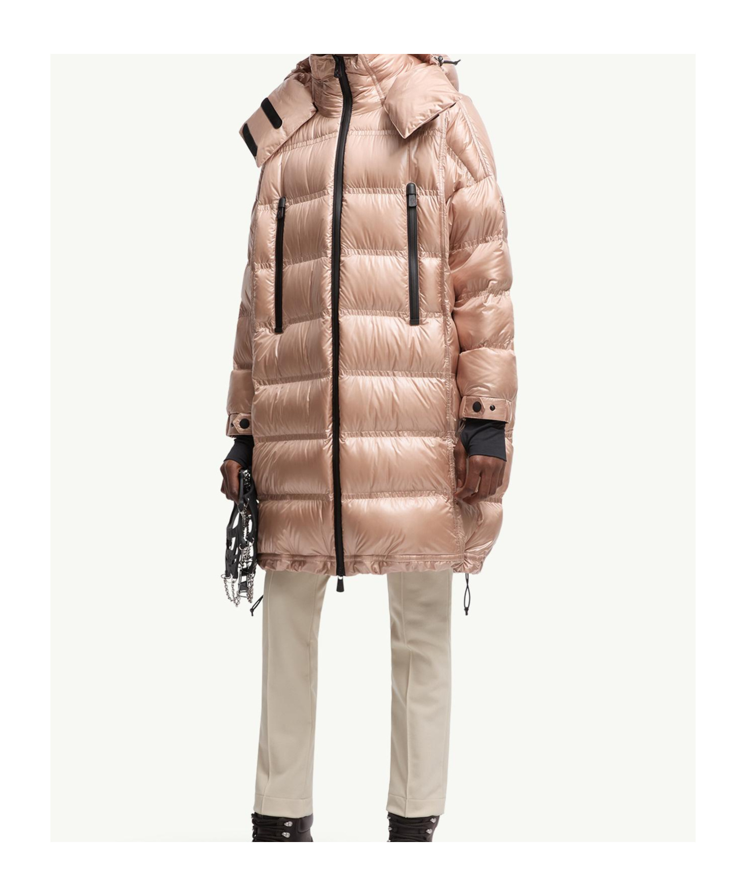 Moncler Rochelairs Hooded Long Down Jacket In Brown