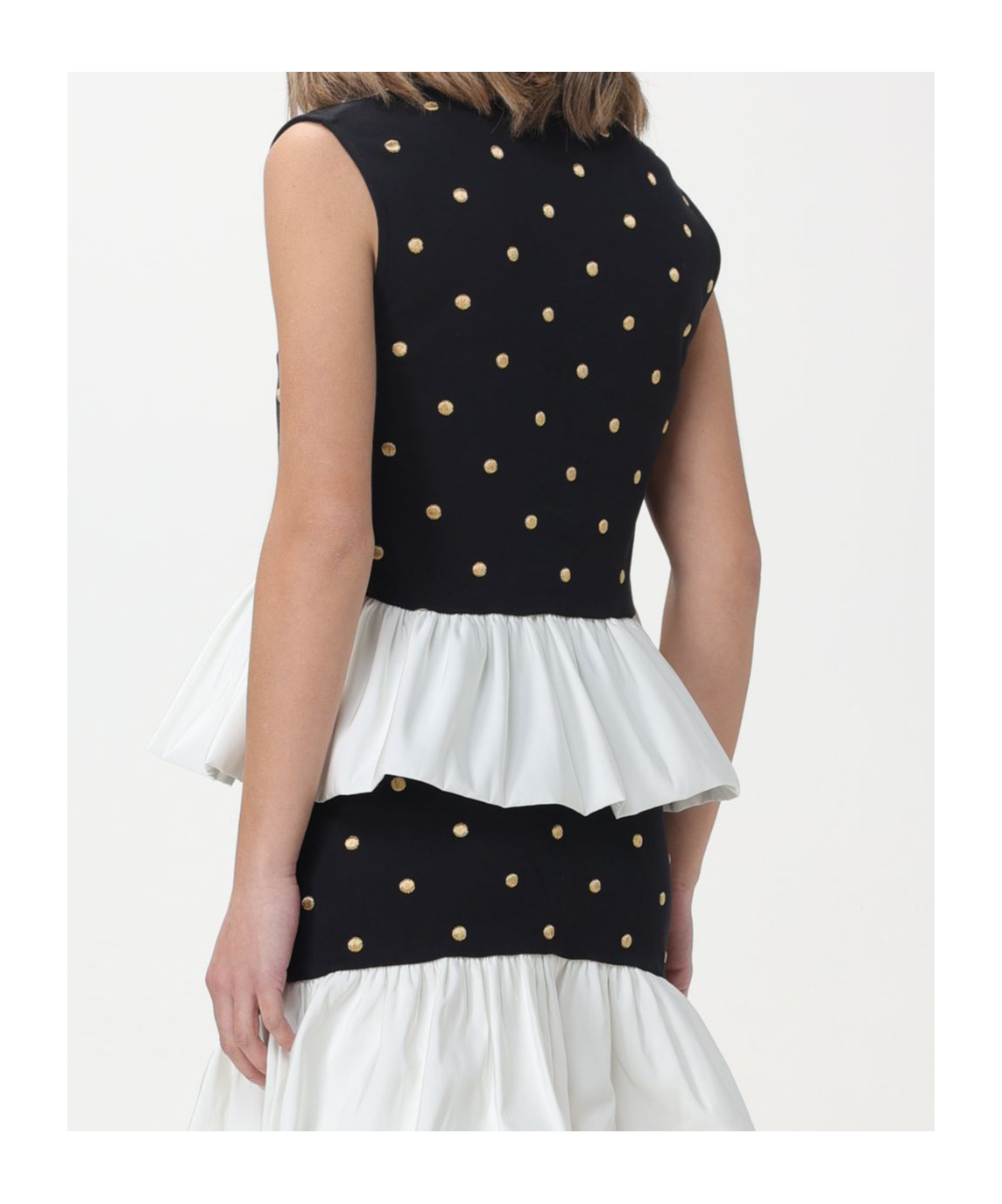 Nina Ricci Polka Dot Peplum Top In Black