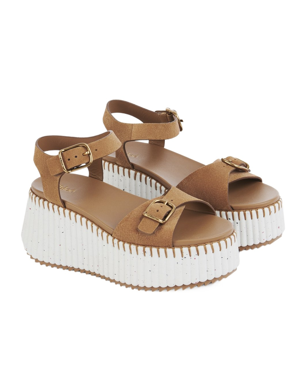 Chloé Platform Sandals With Textured Sole And Round Toe In Brown