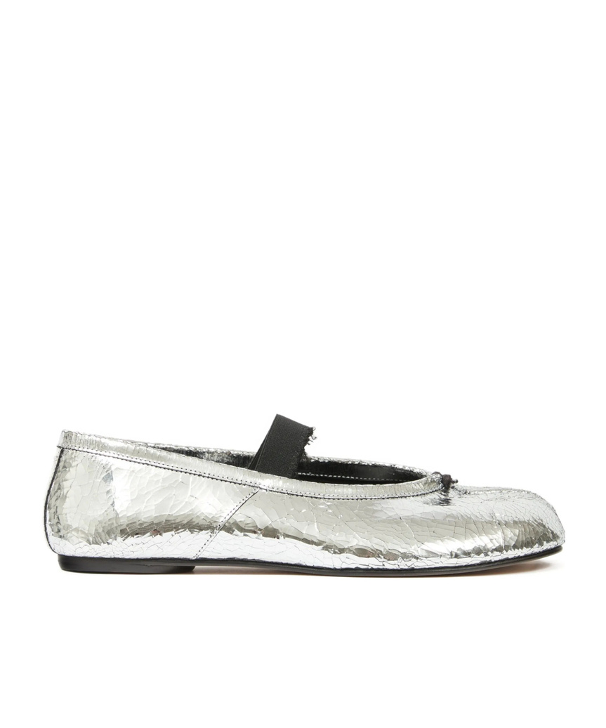 Maison Margiela Tabi Split-toe Metallic Cracked-leather Ballet Flats In Silver