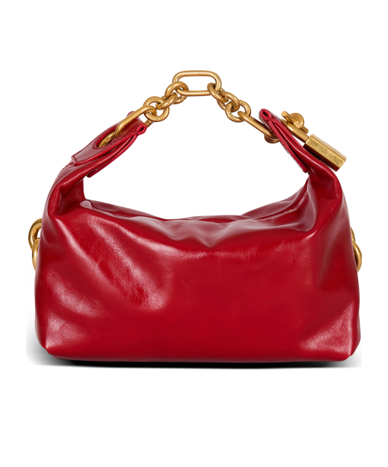 Balmain Sync Chain Mini Top-handle Bag In Calfskin Leather In Red