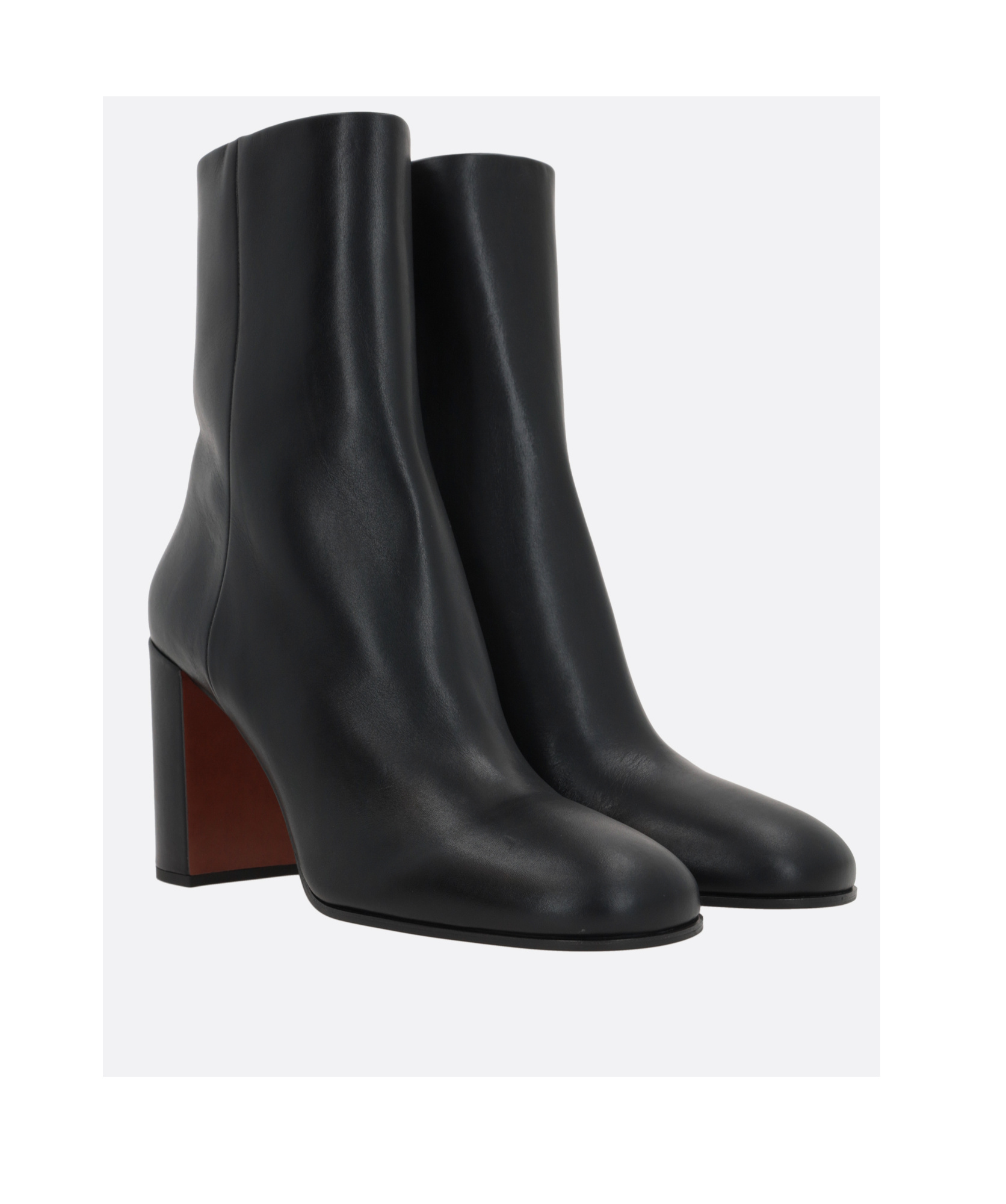 Prada Stylish Leather Ankle Boots With Block Heel In Black