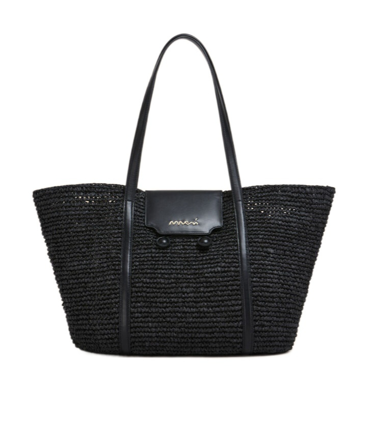Shop Marni Medium Black Raffia-effect Trunkaroo Beach Bag