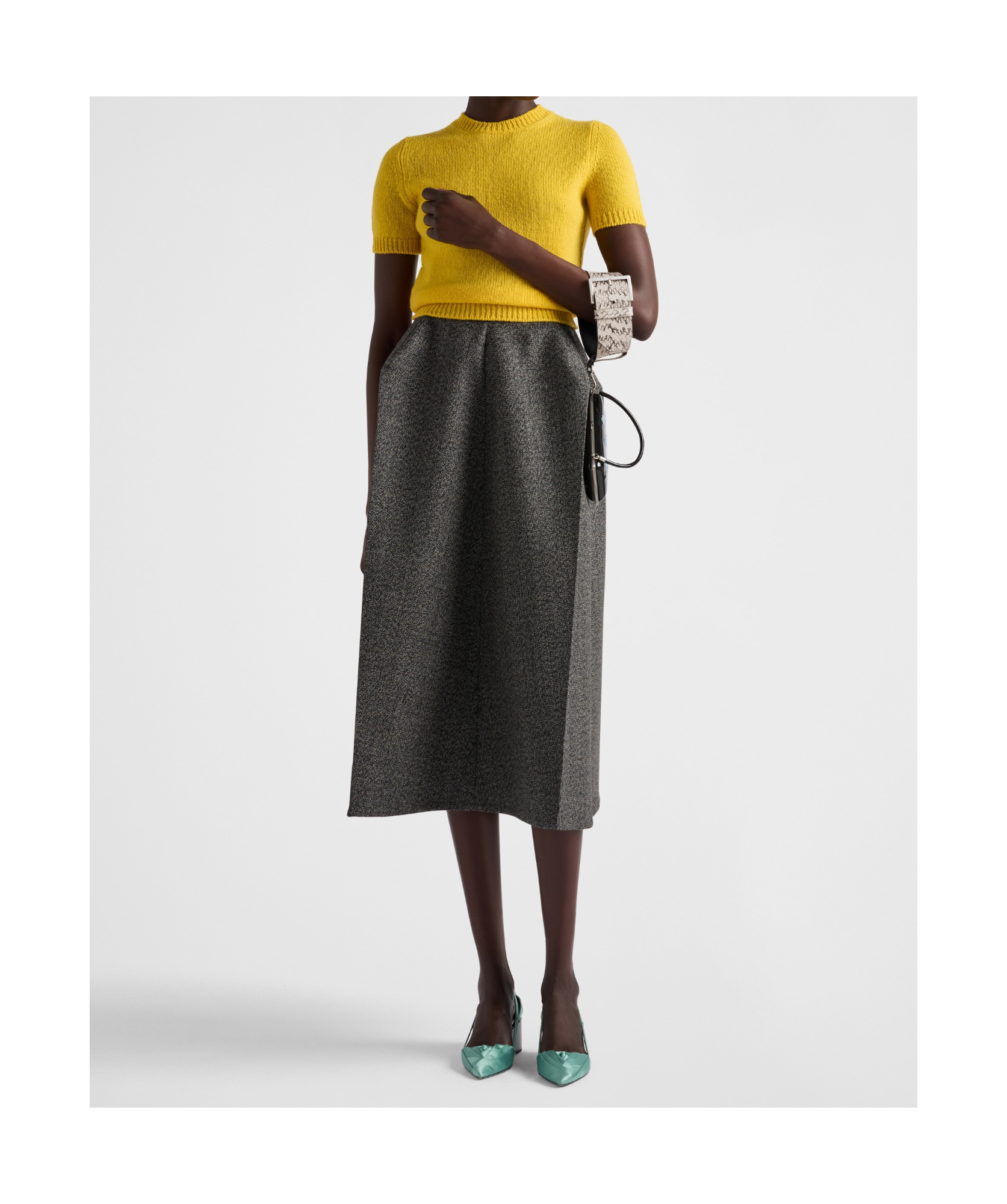 Prada Logo Wool Mid-length Skirt In Black