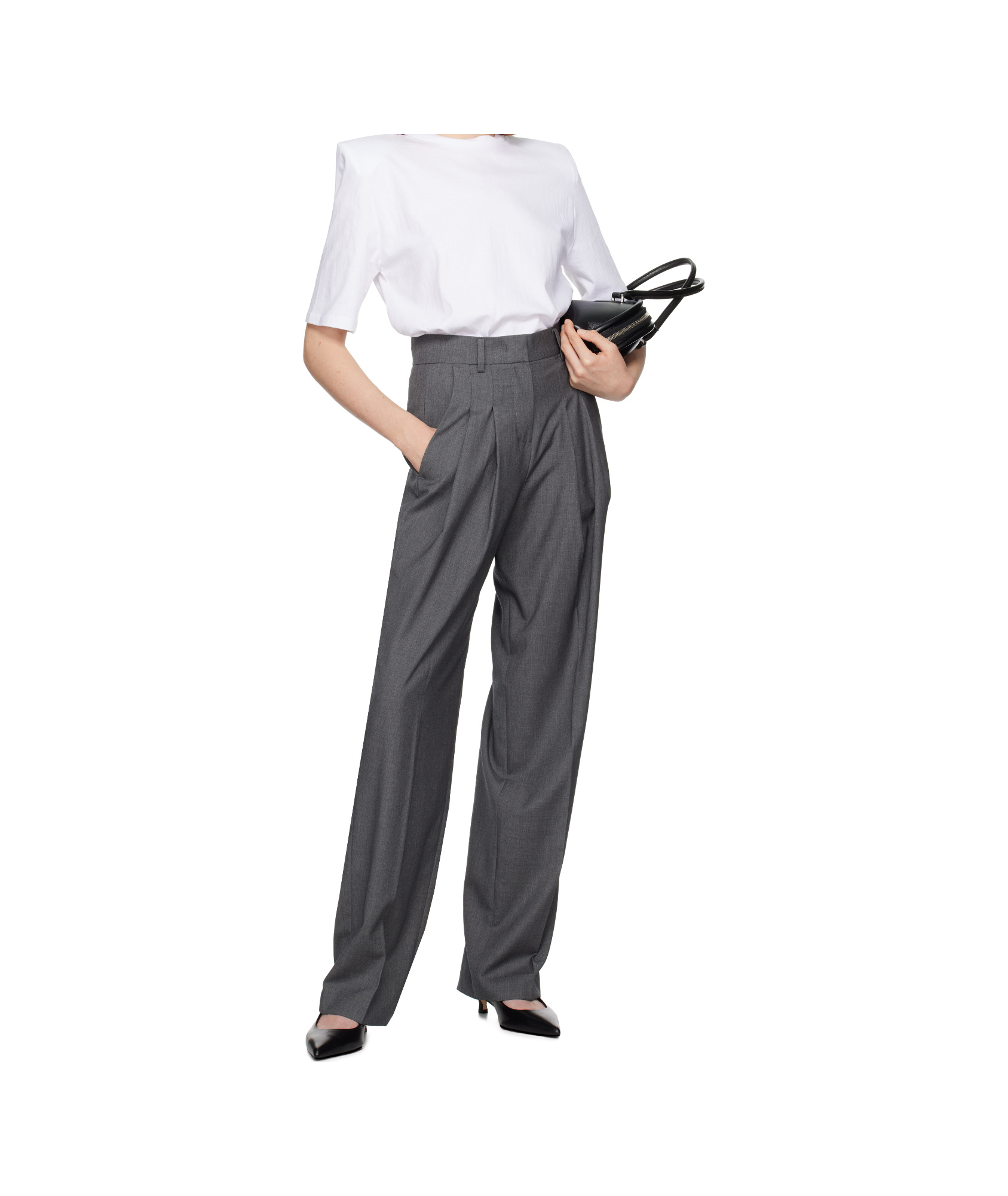 THE FRANKIE SHOP GRAY GELSO PLEATED TROUSERS