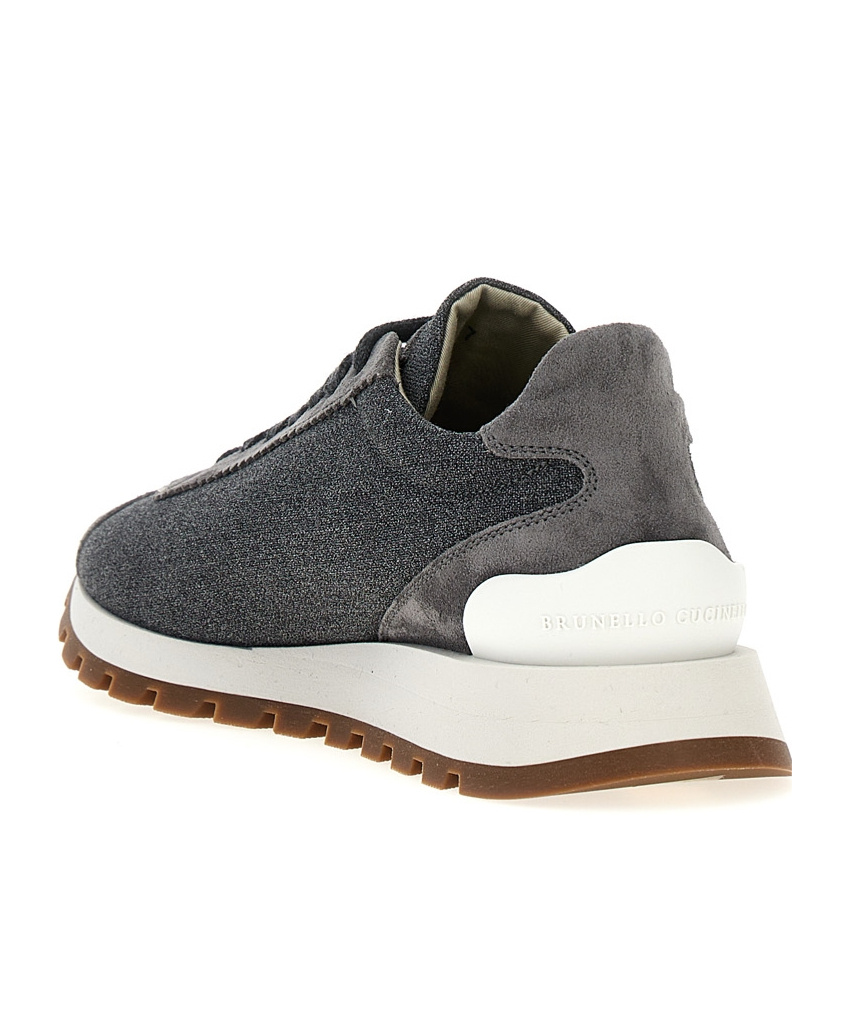 Brunello Cucinelli Low-top Rubber Sole Sneakers With Suede Accents In Black