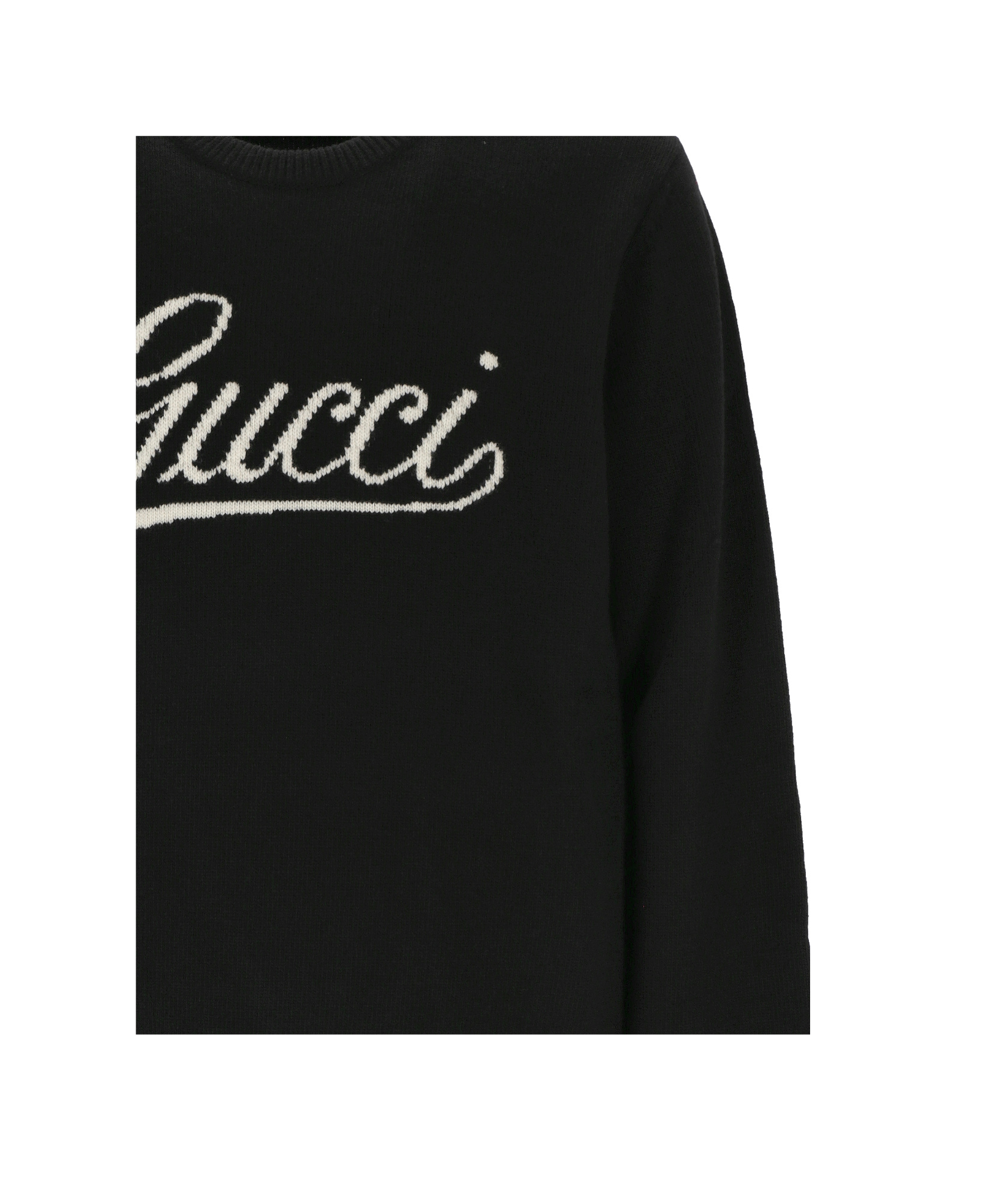 Gucci Logo Intarsia Crewneck Knit Sweater In Black