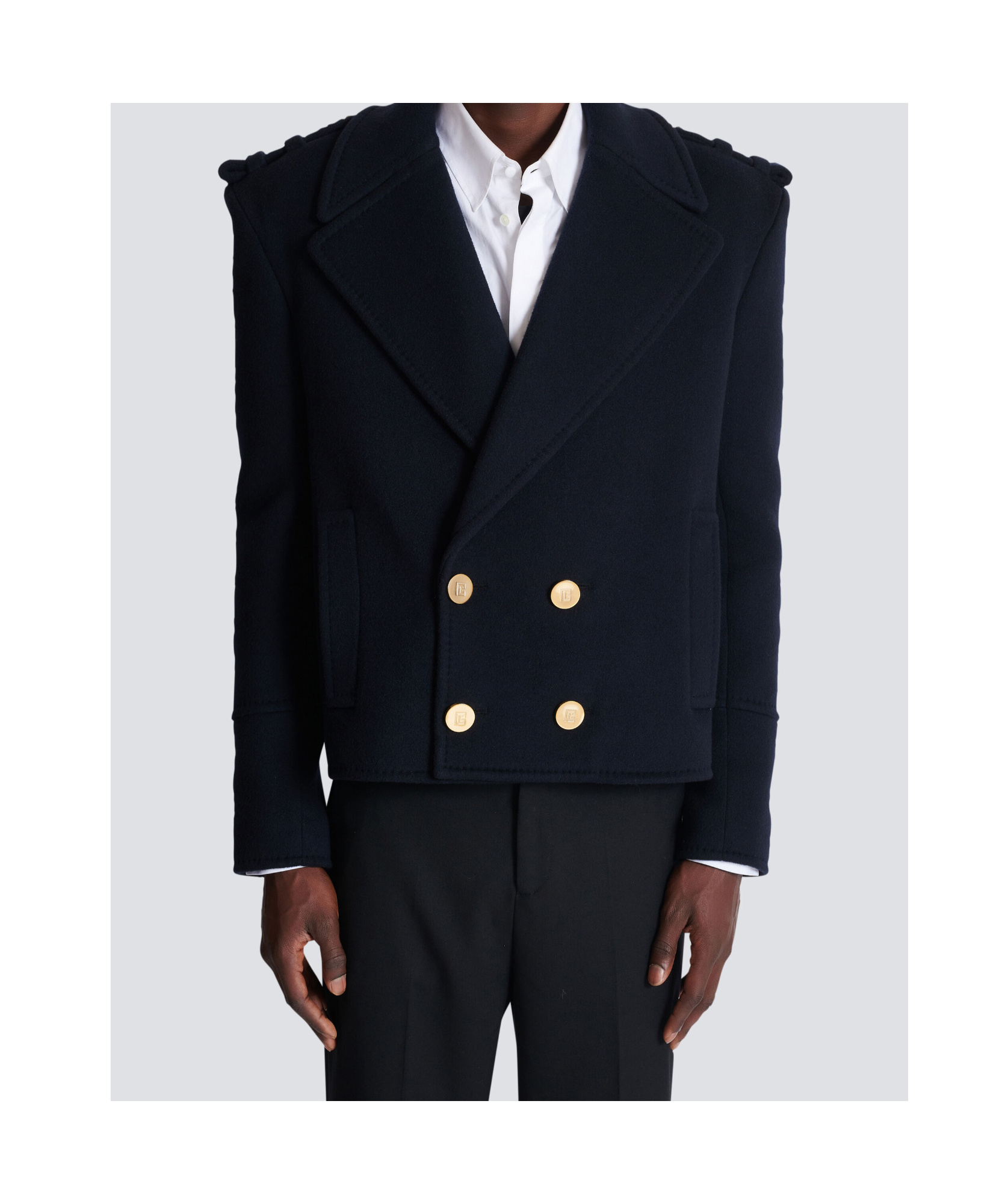 Balmain Virgin Wool-cashmere Reefer Jacket In Blue
