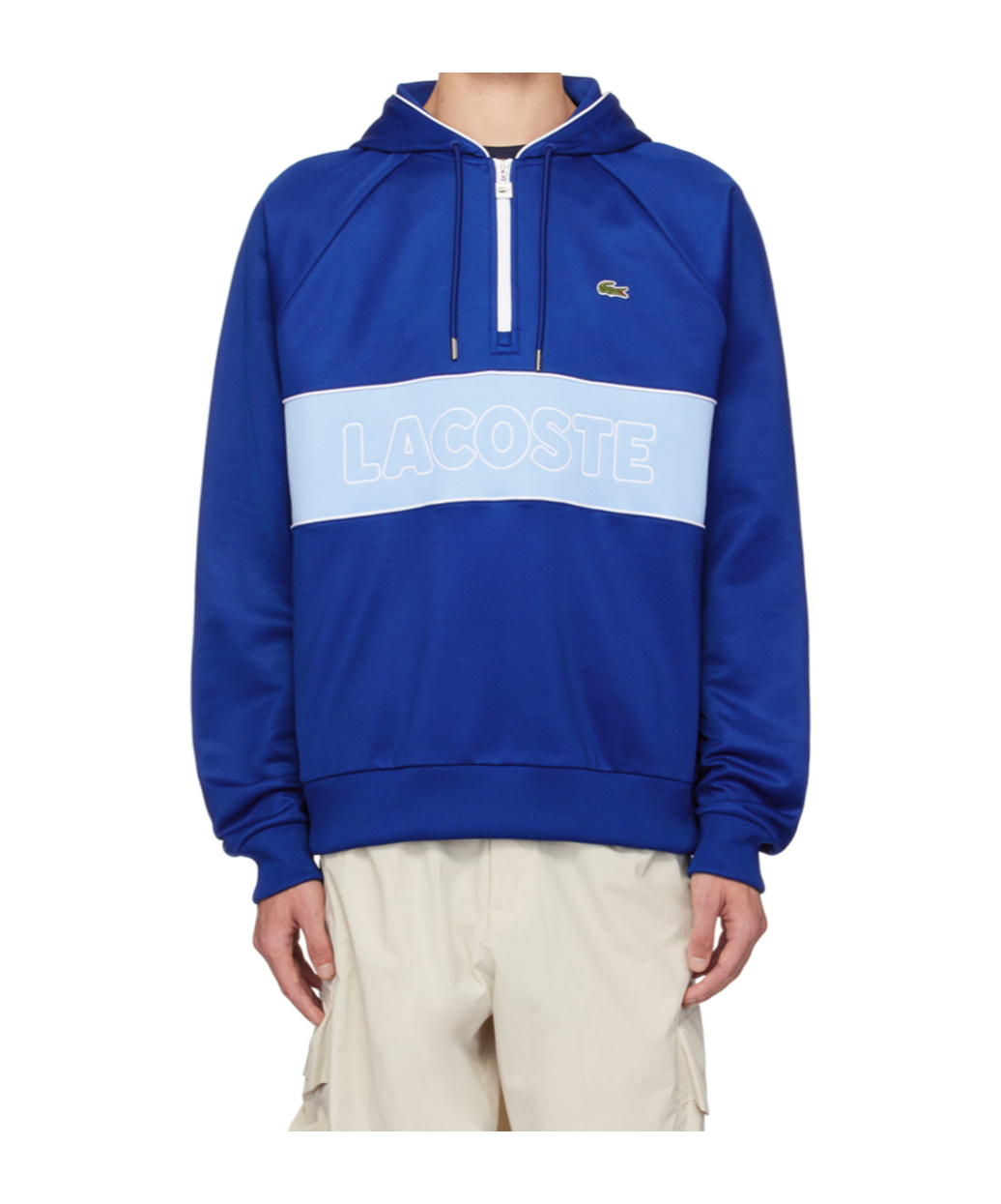 Lacoste Half-zipper Hooded Hooded Hoodie In Blue