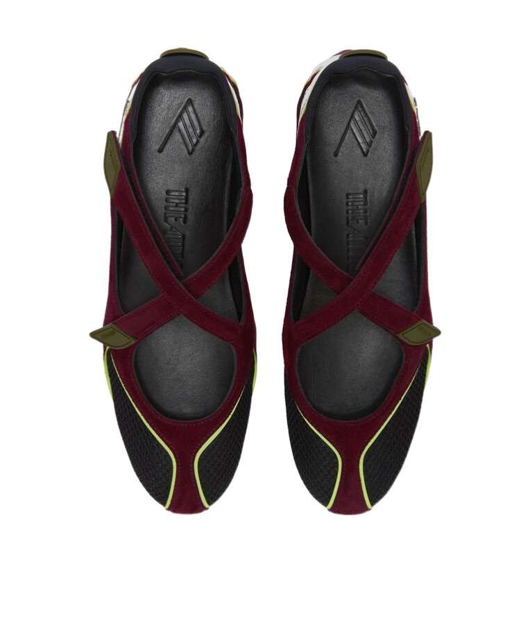 Attico Nomad Bordeaux Ballet Shoes With Criss-crossed Straps And Mesh Panels In Tech Fabric And Suede Woman In Black