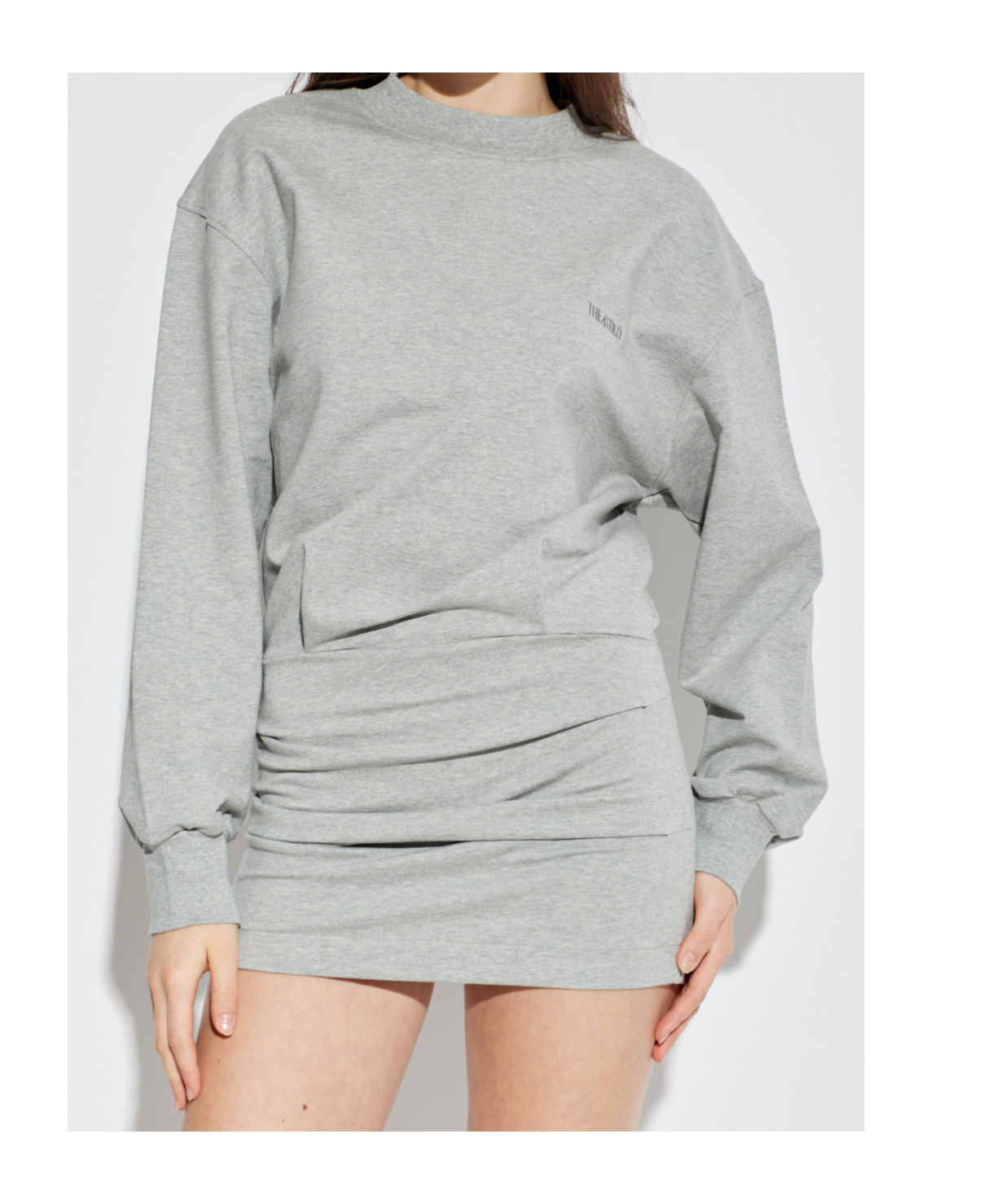 Attico Long-sleeve Ruched Mini Dress In Gray