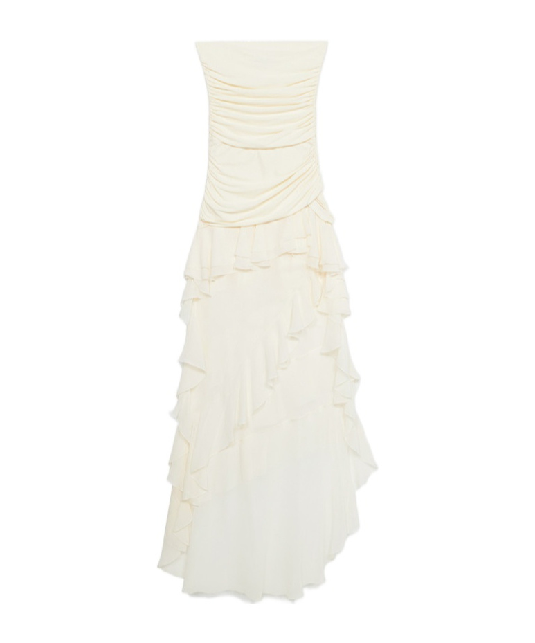 Blumarine Ruffled Knitted Tight Dress In White