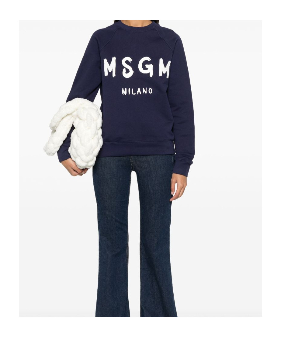 Msgm Black Crewneck Sweatshirt With Logo Print In Black