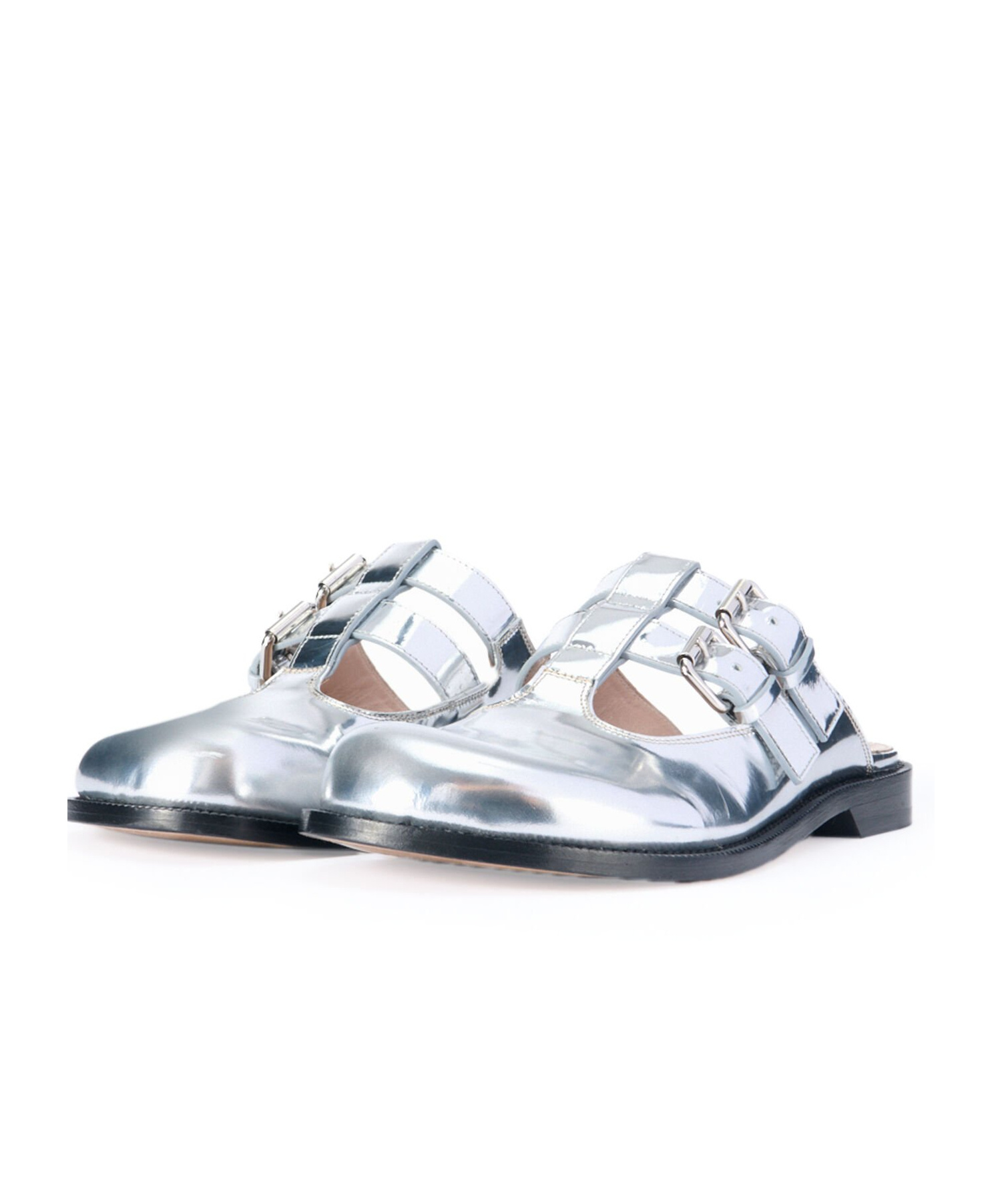 Loewe Campo Metallic Leather Mary Jane Flats In White