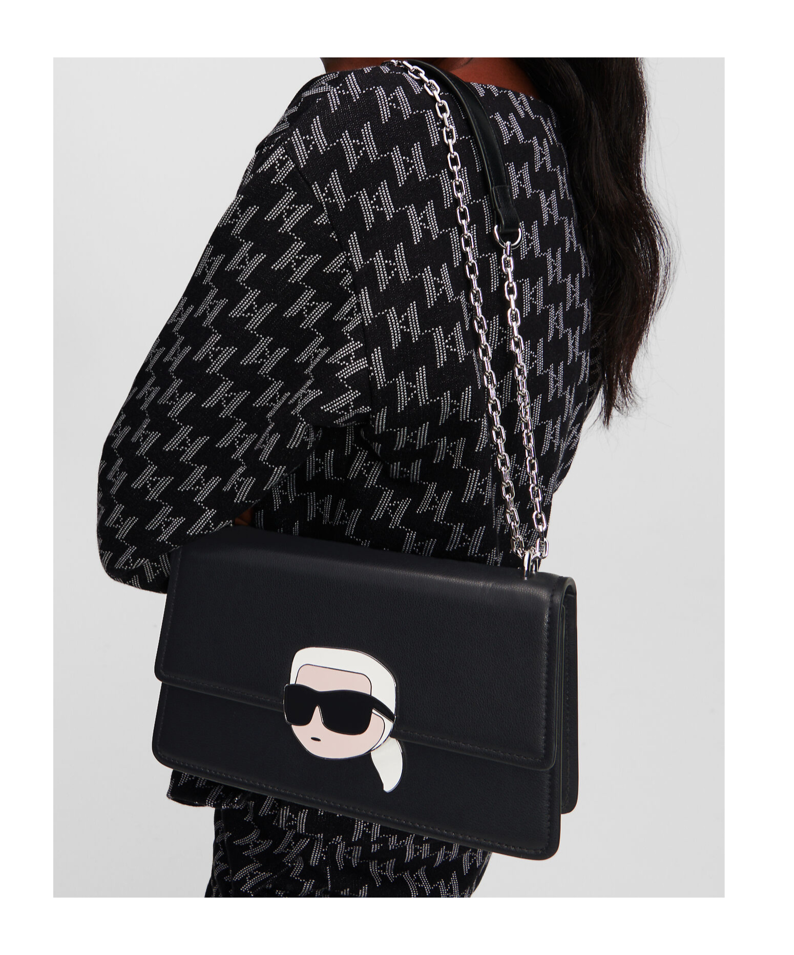 Karl Lagerfeld Karl Ikonik Leather Shoulder Bag In Black
