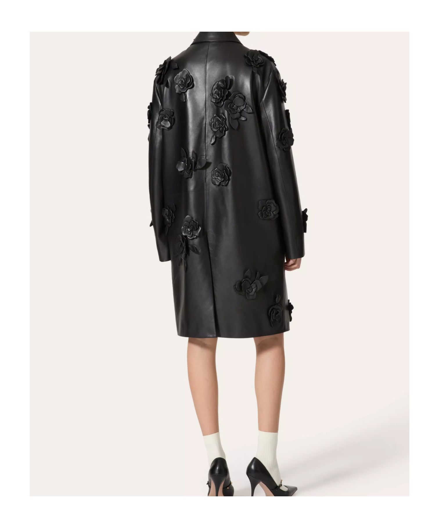 Valentino Black Leather Coat With Embroidery In Black