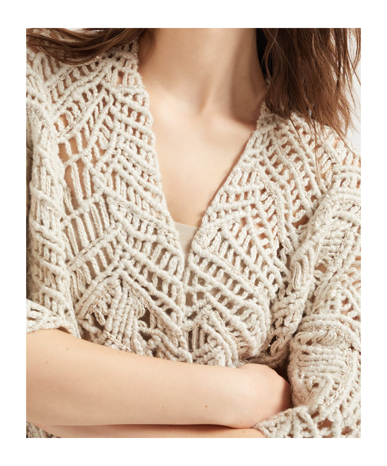 Brunello Cucinelli Opera Macramé Cardigan In White