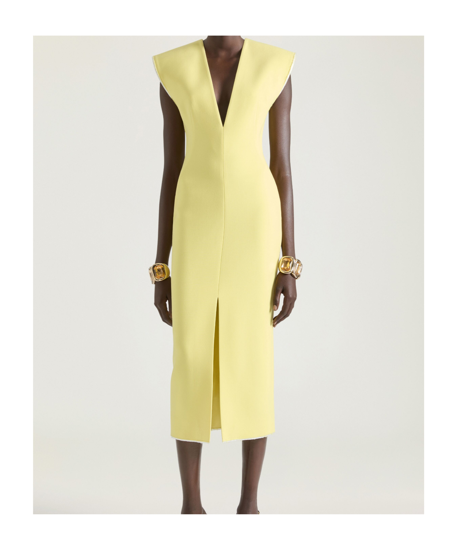 Givenchy V-neck Pencil Dress In Wool In Yellow