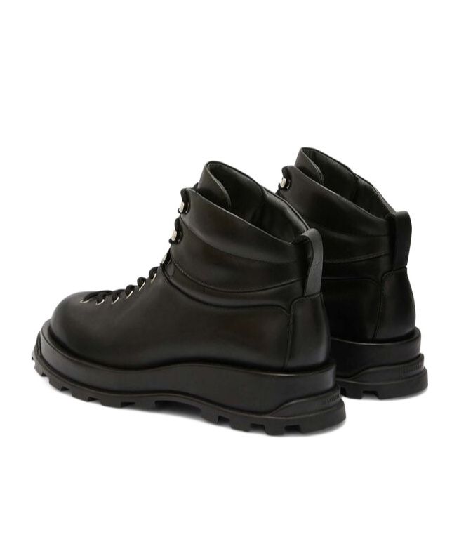 Jil Sander Lace-up Leather Ankle Boots In Black