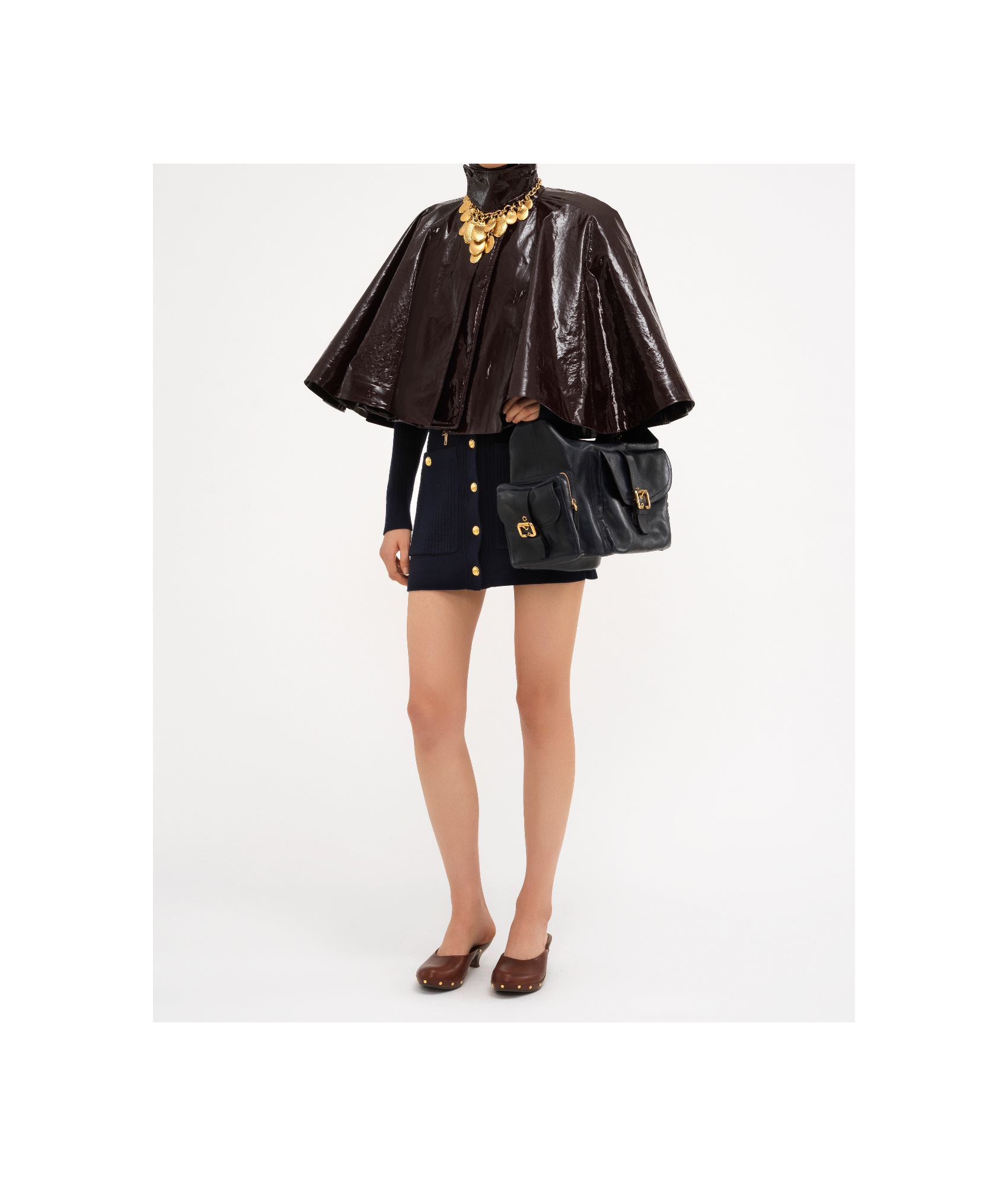 Chloé Women Lacquered Cropped Poncho In Black