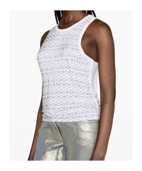 Patrizia Pepe Fly-monogram Crystal-embellished Tank Top In White