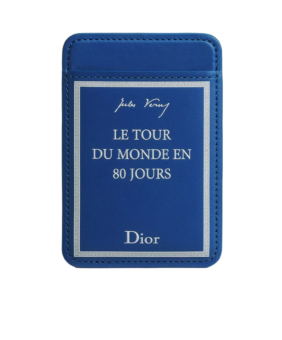Dior Magnetic Card Holder In Blue And White