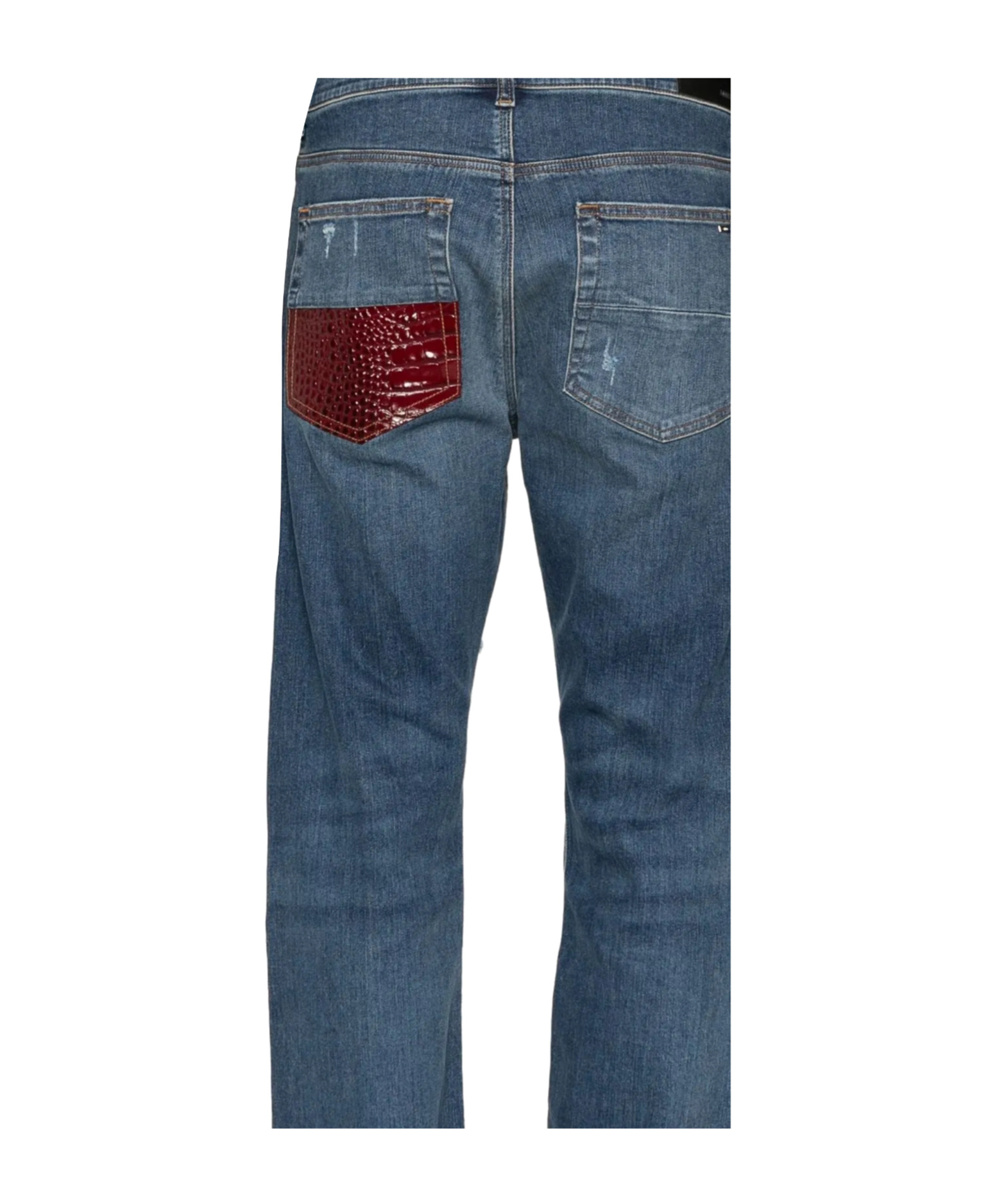 Amiri Thrasher Slim-fit Distressed Croc-effect Leather-trimmed Panelled Jeans In Blue
