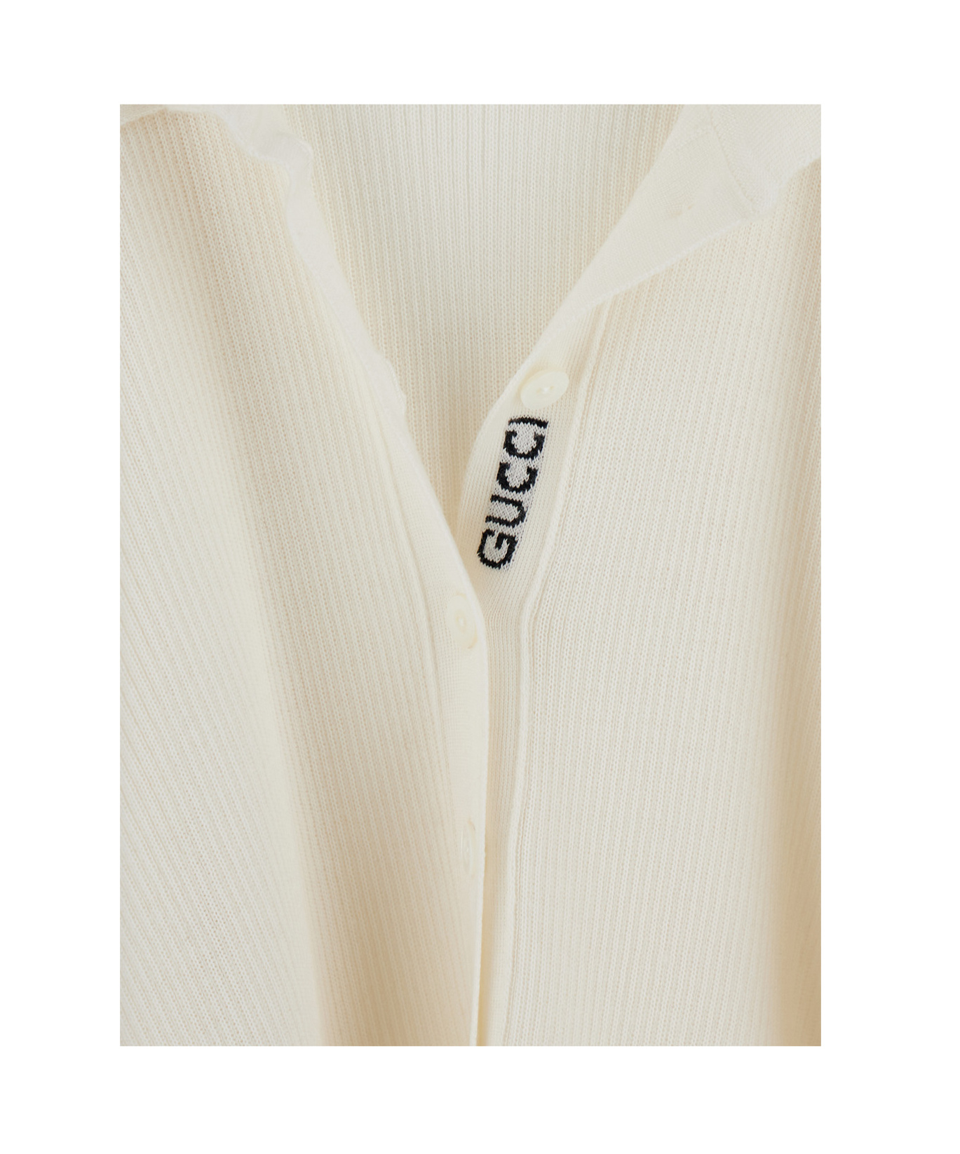 Gucci White Polo Shirt With Spread Collar And Web Detailed Trims In Cashmere And Silk Blend Woman In White