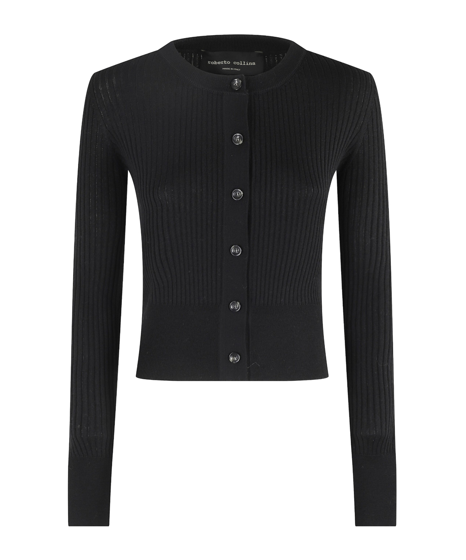 Roberto Collina Ribbed Knit Merino Wool Cardigan With Central Button Closure In Black