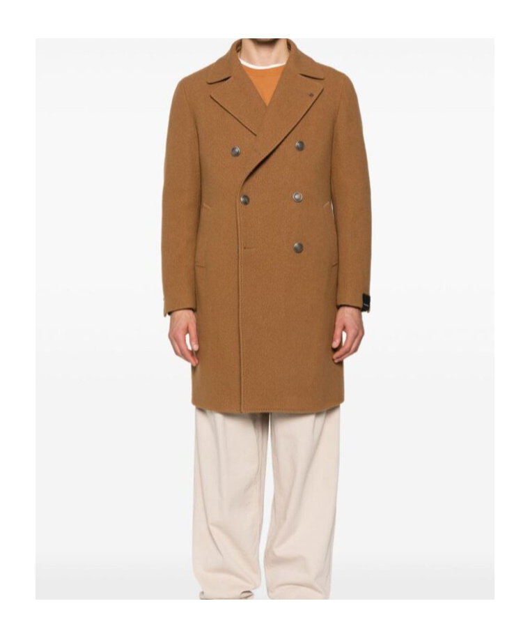 Shop Tagliatore Double-breasted Long-sleeved Coat In Brown