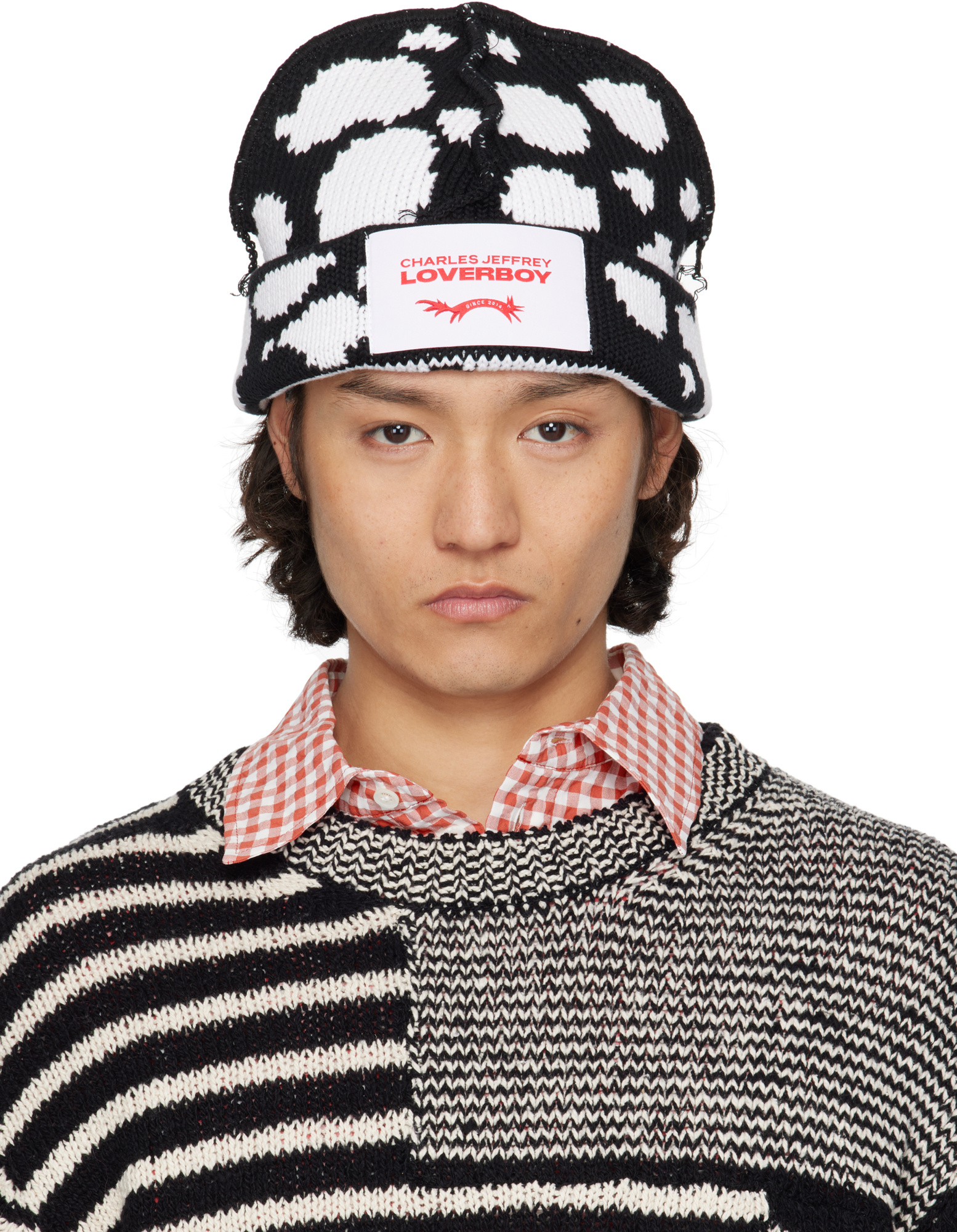 Charles Jeffrrey Loverboy Patterned Beanie In Black