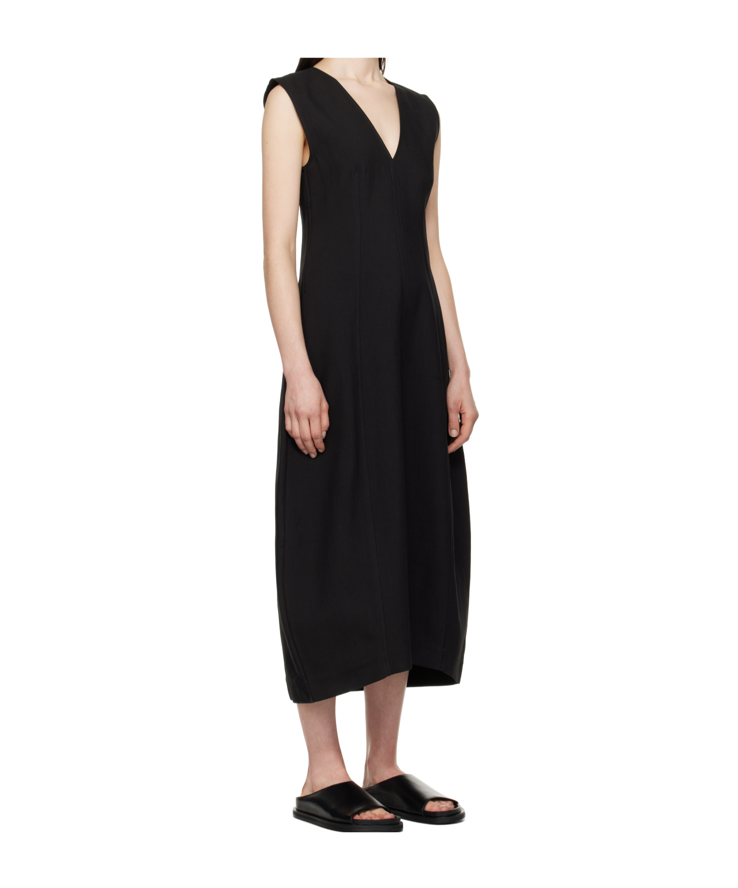 Studio Nicholson V-neck Midi Dress In Black