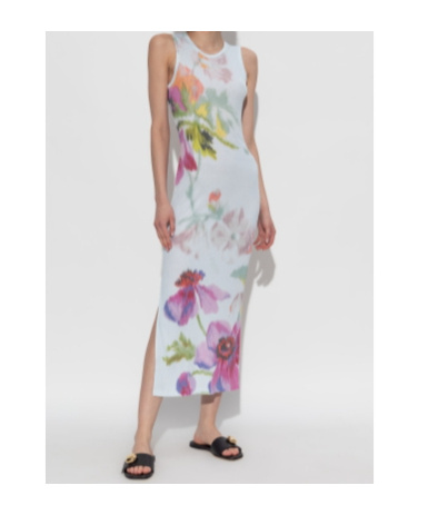 Loewe Ribbed Floral-print Silk And Cotton-blend Jersey Midi Dress In Multi