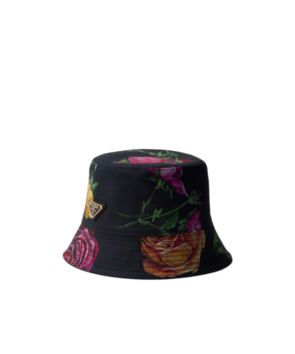 Prada Reversible Printed Cotton Bucket Hat In Black