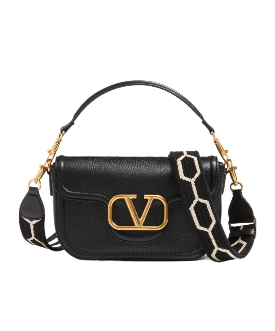 VALENTINO GARAVANI VALENTINO GARAVANI ALLTIME SHOULDER BAG IN GRAINY CALFSKIN WITH JACQUARD RIBBON STRAP