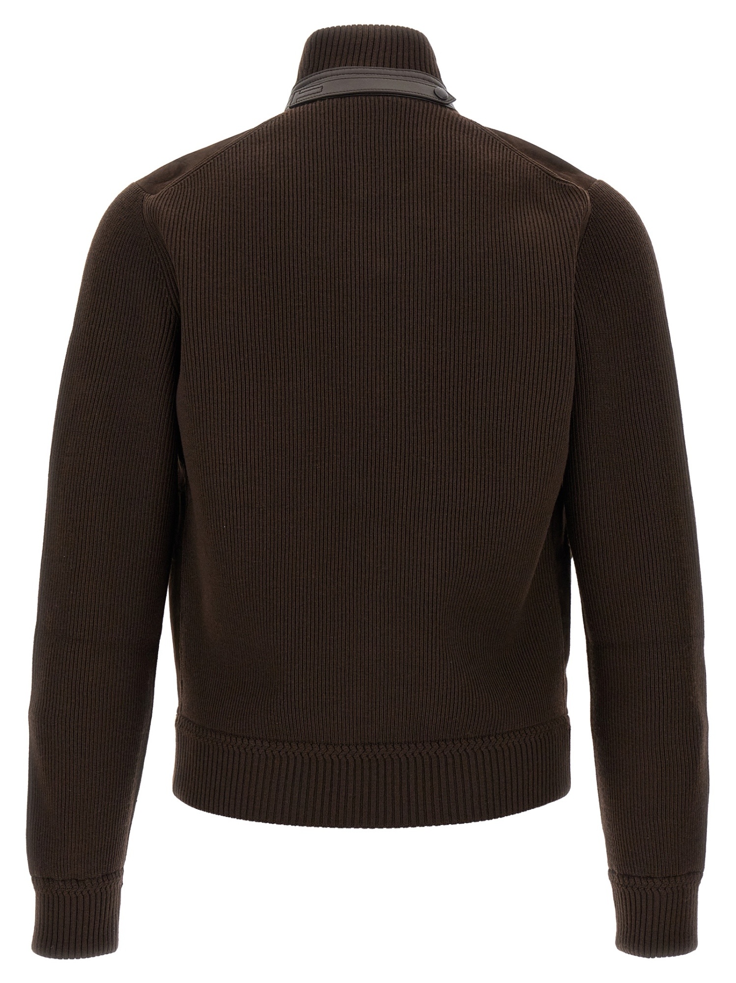 Tom Ford Mens Deep Brown Funnel-neck Ribbed-sleeve Suede And Wool Jacket In Brown