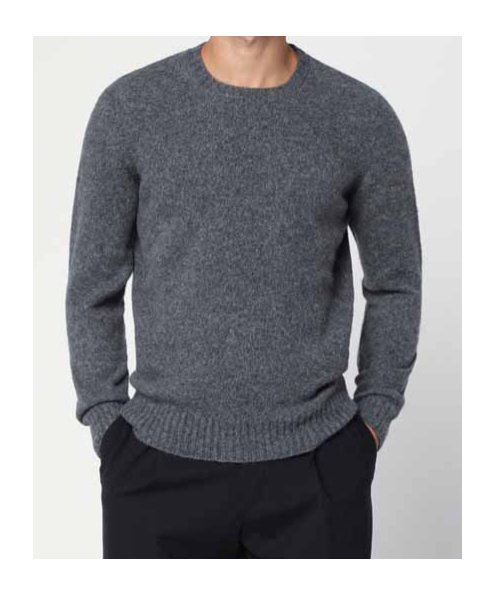 Drumohr Soft Textured Crewneck Sweater With Ribbed Cuffs In Gray