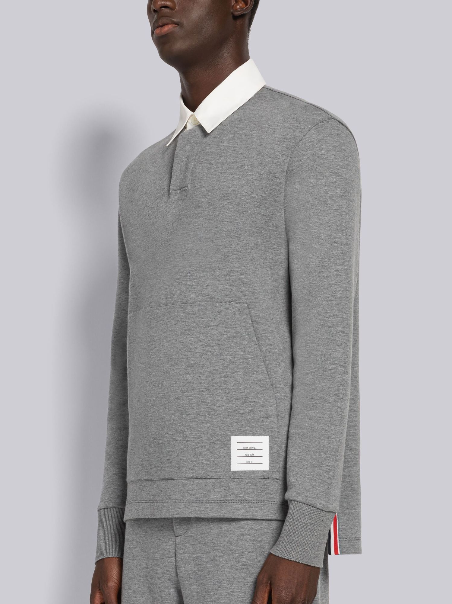 Thom Browne Logo-patch Rugby Polo Top In Gray