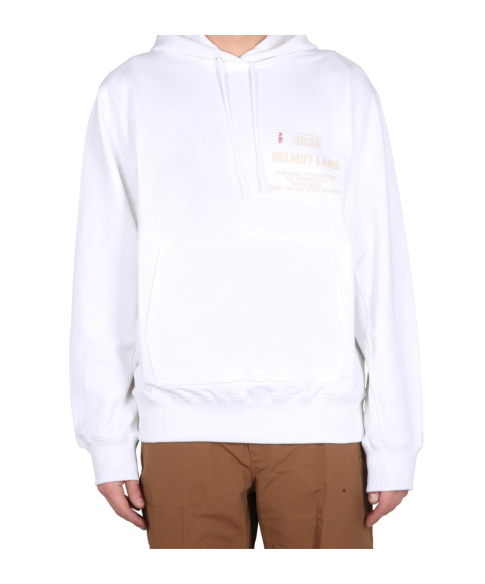 Helmut Lang Logo Printed Drawstring Hoodie In White