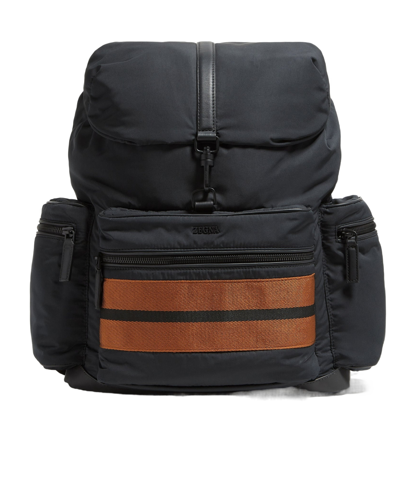 Zegna Stripe-trim Backpack In Black
