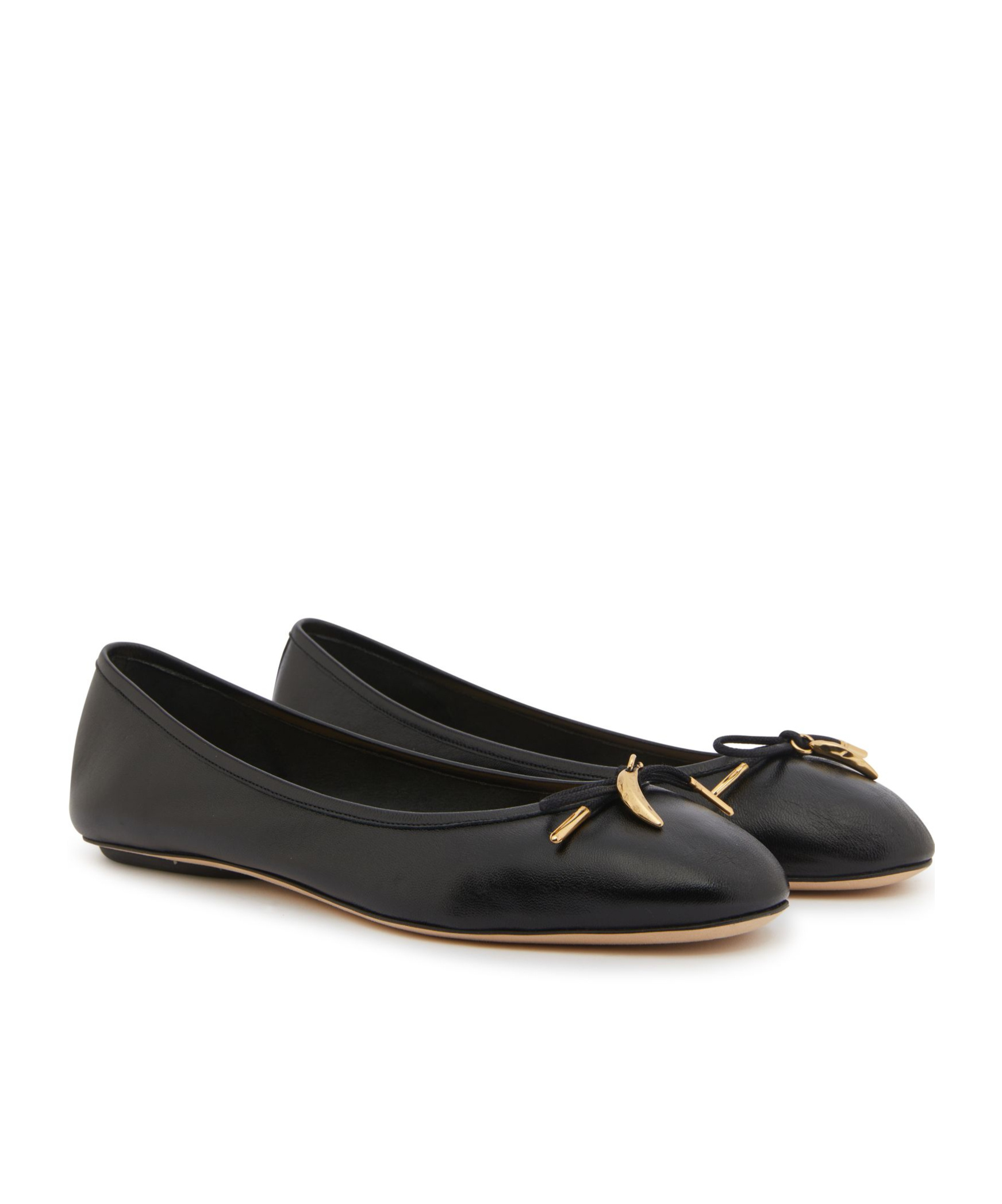 Chloé Bow Detail Round Toe Flat Sole Ballerina Shoes In Black