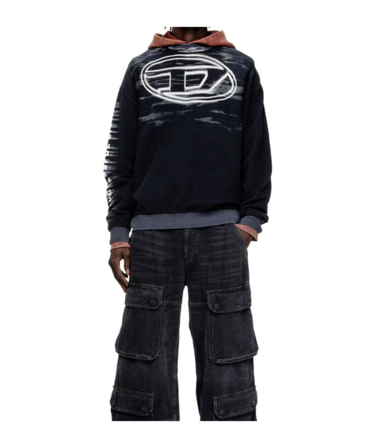 Diesel Cotton Sweatshirt With Oval D Print In Black