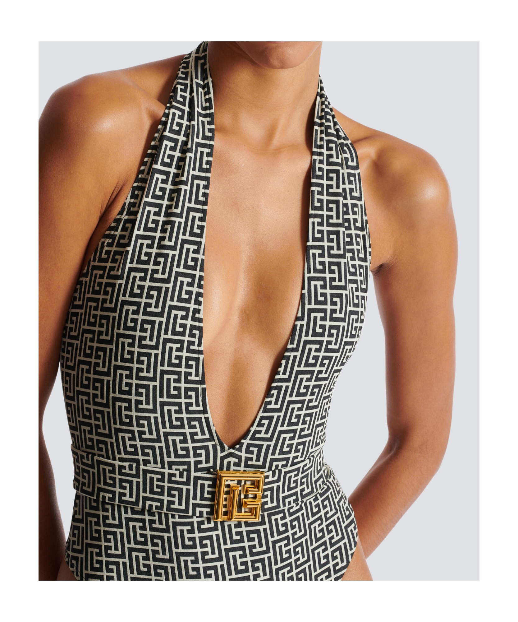 Balmain Pb Labyrinth One-piece Swimsuit In Black