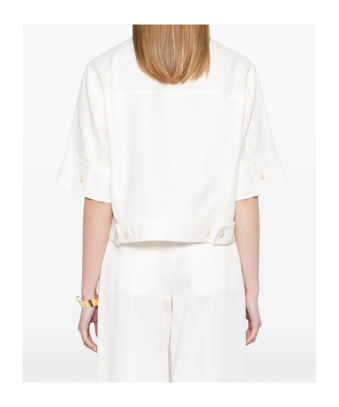 Max Mara Linen Shirt With Collared Neck And Cropped In White