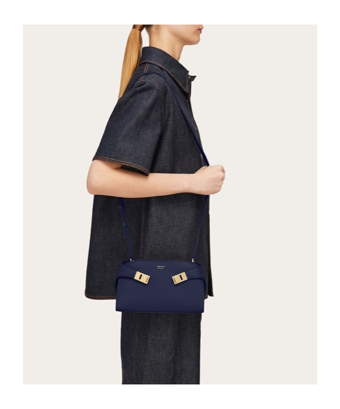 Ferragamo Structured Silhouette Top Handle Gold-tone Hardware In Blue