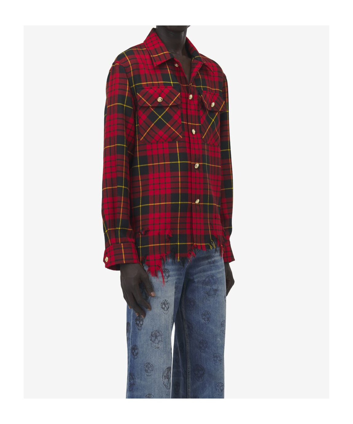 Alexander Mcqueen Distressed Tartan Overshirt Jackets Red In Red