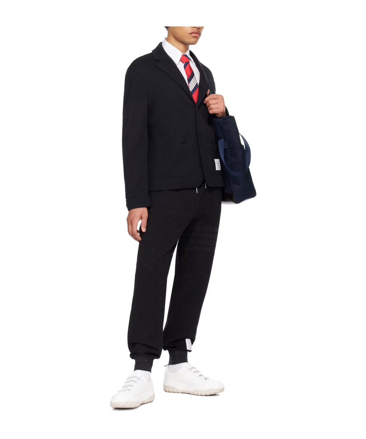 Thom Browne Flecked Knitted Track Pants In Black