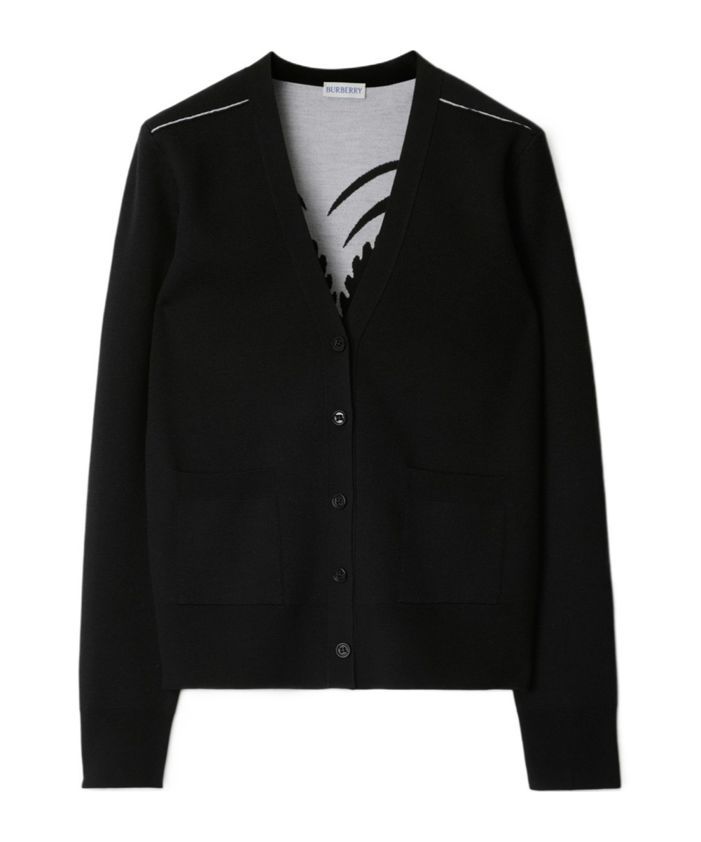 Burberry Mirror-image Horse-head Pattern Wool-blend Cardigan In Black
