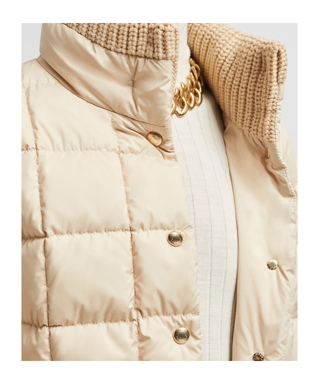 Moncler Antigone Leather-trimmed Short Down Jacket Beige In Neutral